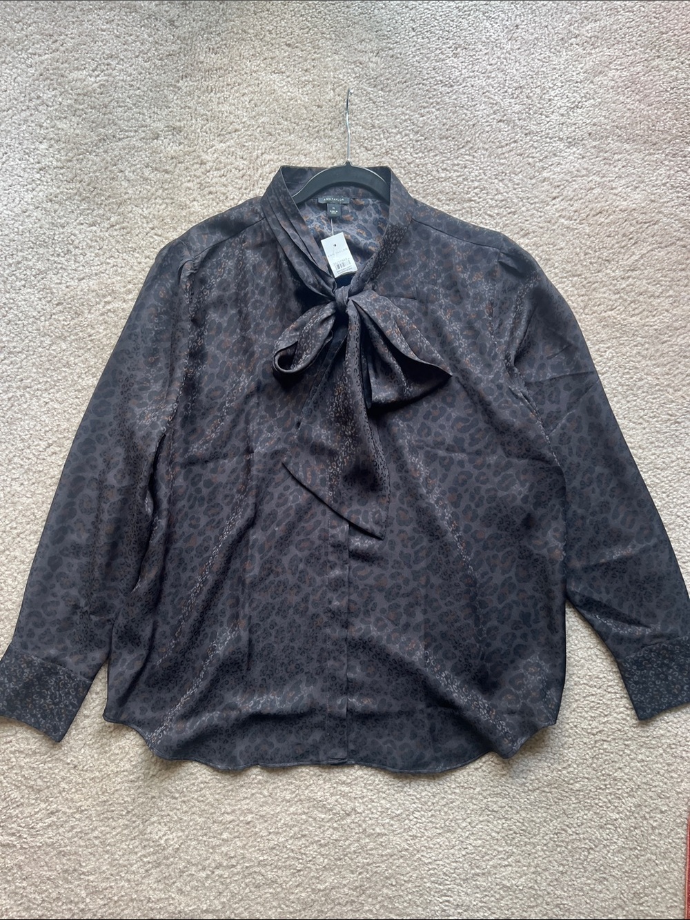 Ann Taylor Brown Leopard Print Tie-Neck Blouse - Size XL - NWT